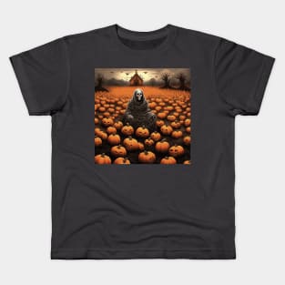 Skeleton Ghost And Creepy Pumpkin Patch Of Jack O Lanterns Kids T-Shirt